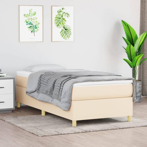 Boxspring sengeramme 90×200 cm - stof, cremefarvet