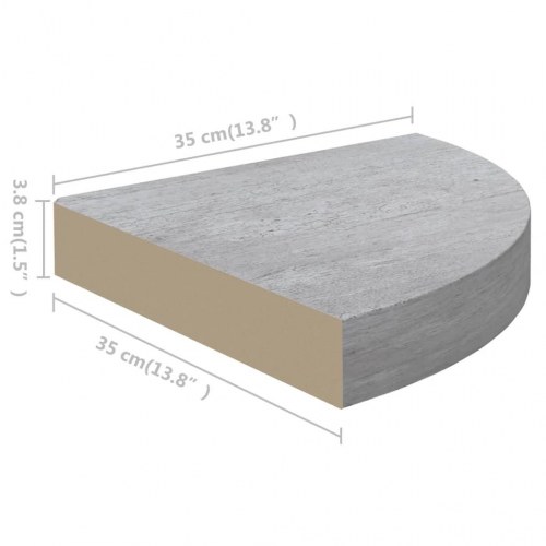 Hjørnehylder - 4 stk. 35×35×3,8 cm i MDF, betongrå