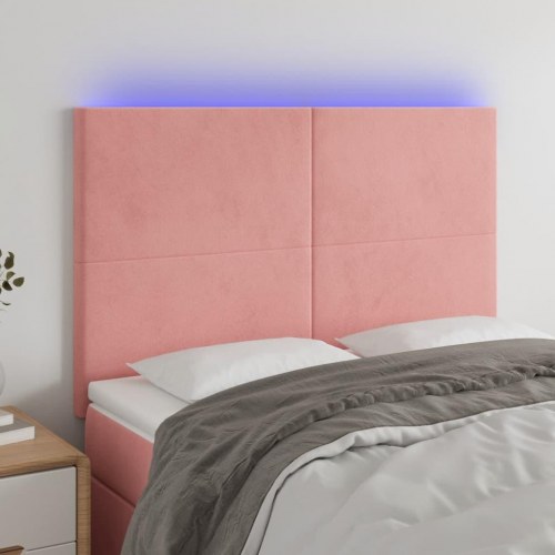 Sengegavl med LED-lys 144 x 5 x 118/128 cm - lyserød