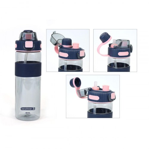 Bewinner drikkeflaske med låg og sugerør, gennemsigtig 900 ml (multifarvet)