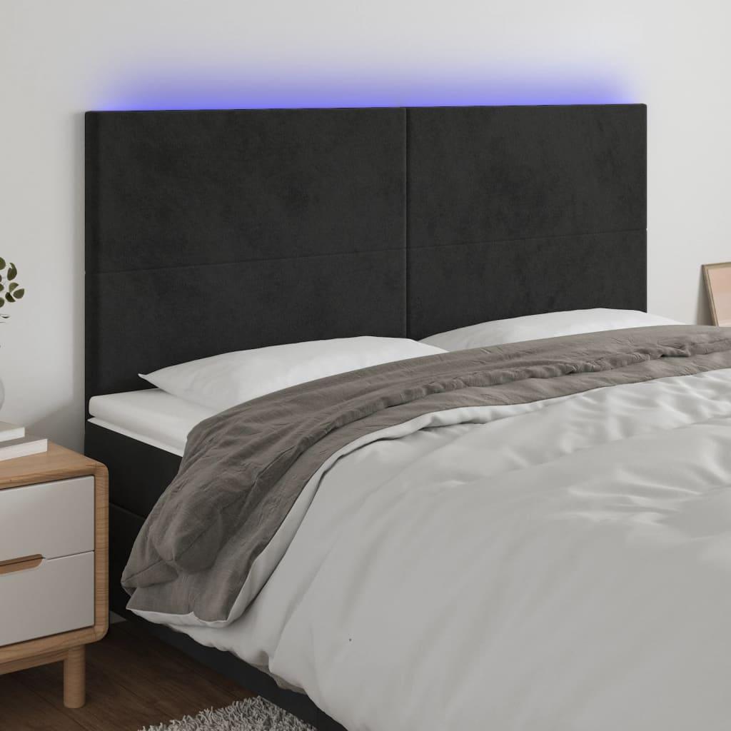 Sengegavl Med Led-Lys Velour - Sort / 160 x 5 x 118/128 cm