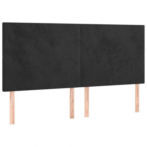 Sengegavl med LED-lys i fløjl 160 x 5 x 118/128 cm - sort