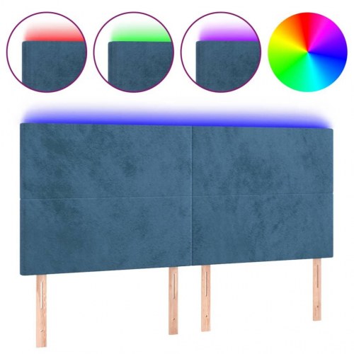 Sengegavl med LED-lys 160 x 5 x 118/128 cm - mørkeblå fløjl