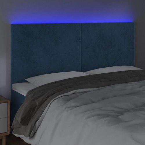Sengegavl med LED-lys 160 x 5 x 118/128 cm - mørkeblå fløjl
