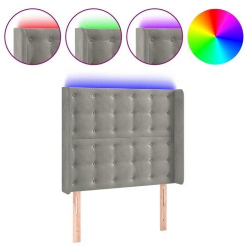 Sengegavl med LED-lys 103 x 16 x 118/128 cm fløjl - lysegrå