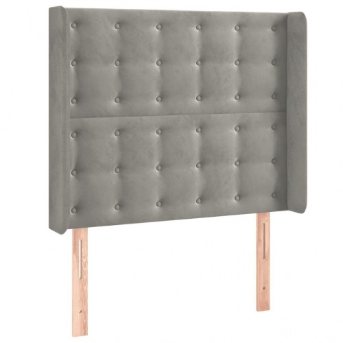 Sengegavl med LED-lys 103 x 16 x 118/128 cm fløjl - lysegrå