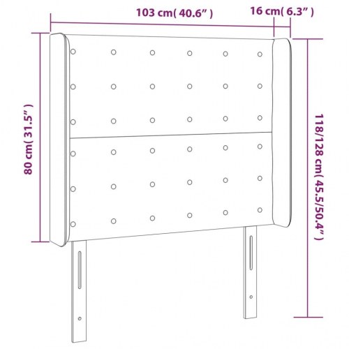 Sengegavl med LED-lys 103 x 16 x 118/128 cm fløjl - lysegrå