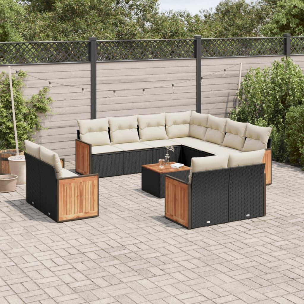 Sofasæt til haven i polyrattan - 12 dele med hynder, sort