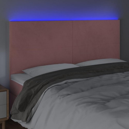 Sengegavl med LED-lys i fløjl 180 x 5 x 118/128 cm - lyserød