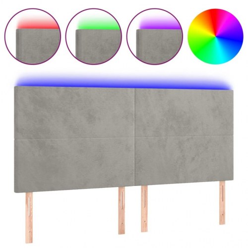 Sengegavl med LED-lys i fløjl 200 x 5 x 118/128 cm - lysegrå
