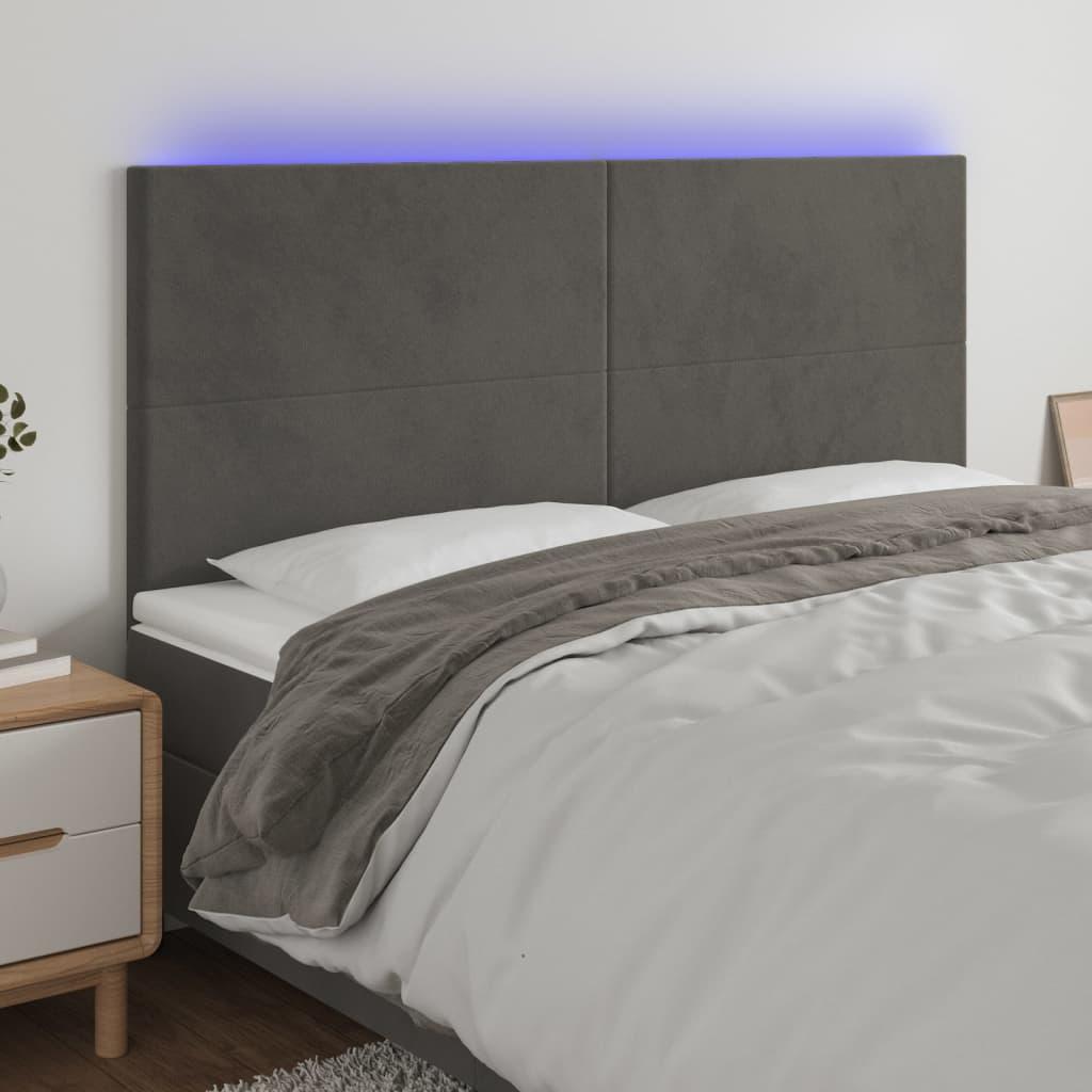 Sengegavl Med Led-Lys Velour - Mørkegrå / 200 x 5 x 118/128 cm