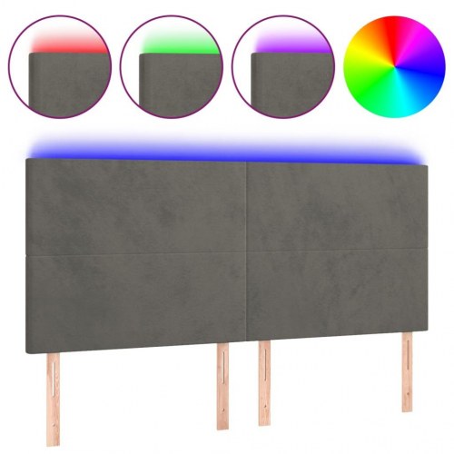 Sengegavl med LED-lys i fløjl 200 x 5 x 118/128 cm - mørkegrå