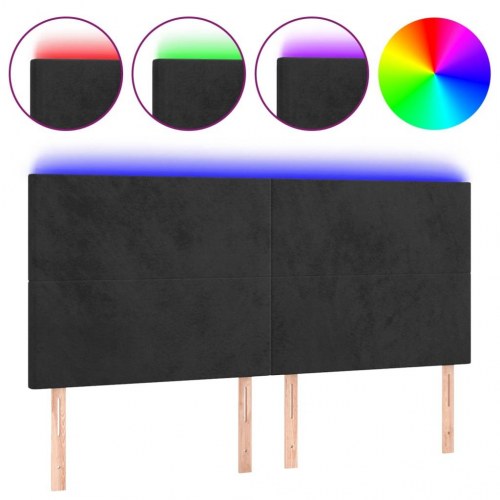 Sengegavl med LED-lys i fløjl 200 x 5 x 118/128 cm - sort