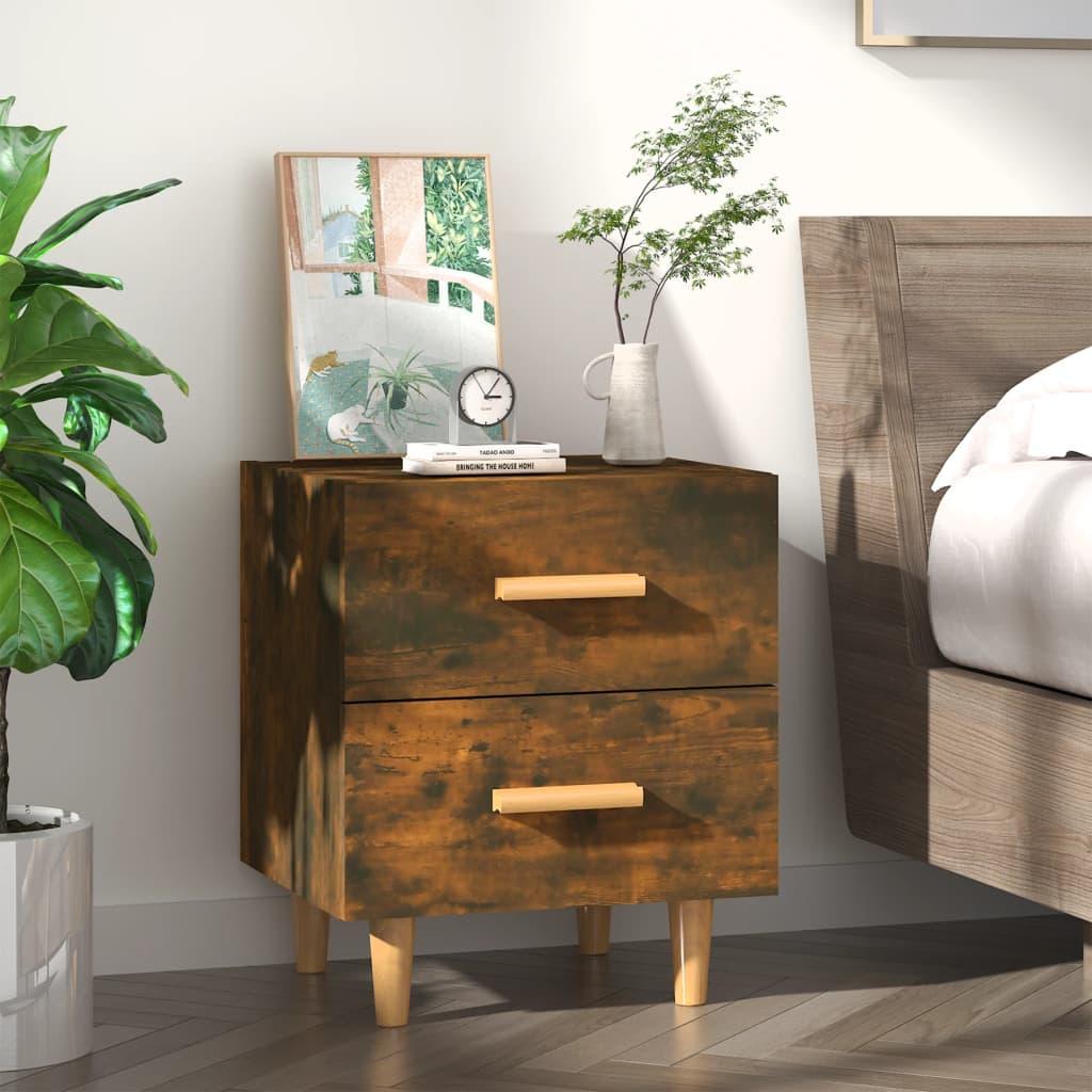 Sengebord med 2 skuffer 40×35×47,5 cm - røget egetræsfarve