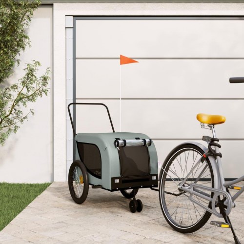 Hundetrailer til cykel i oxfordstof og jern - grå/sort