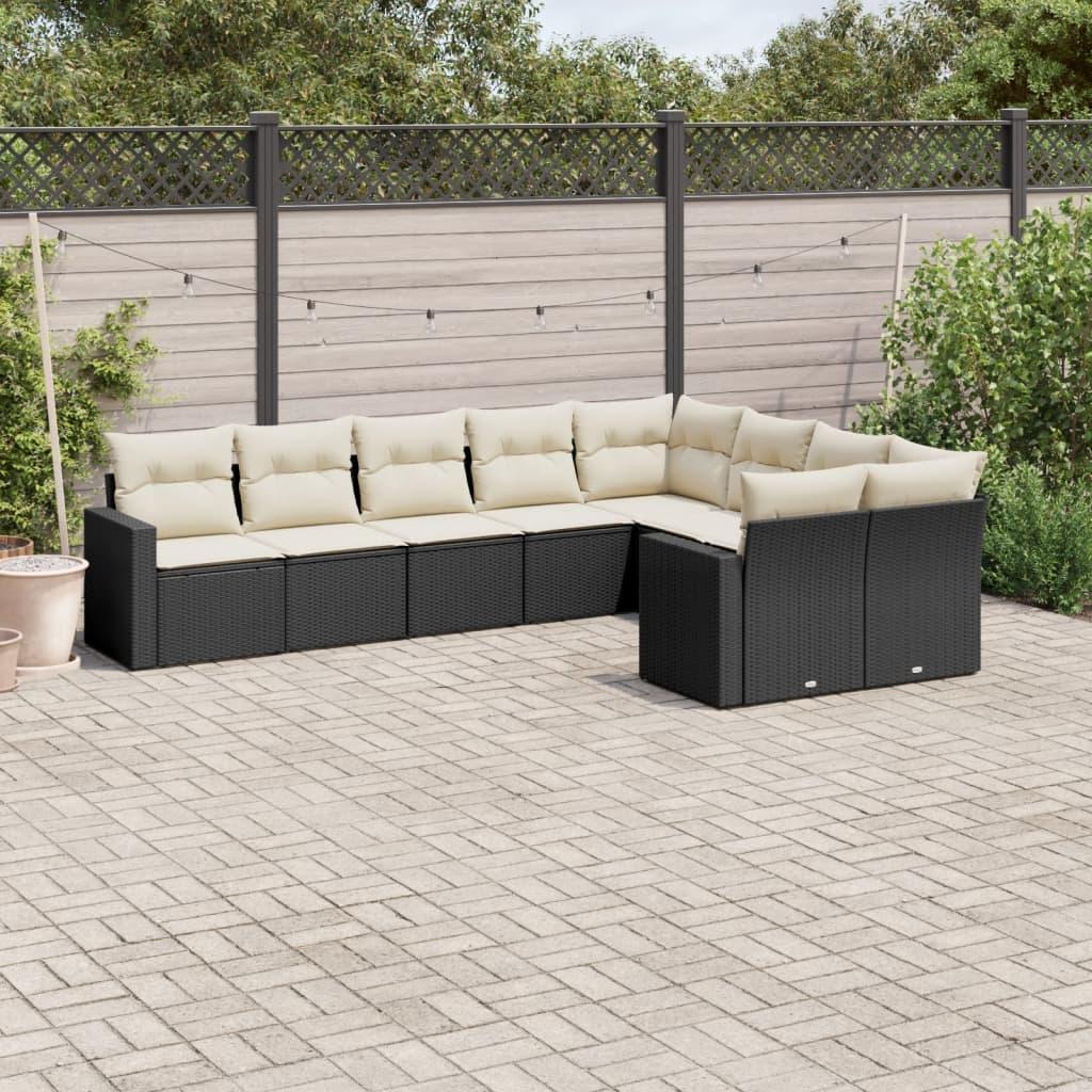 Sofasæt Til Haven 9 Dele Med Hynder Polyrattan - Sort og cremefarvet / Uden bord