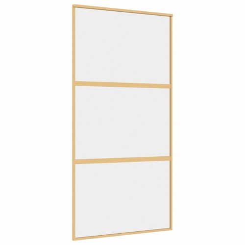 Skydedør 102,5x205 cm klart sikkerhedsglas og aluminium gylden