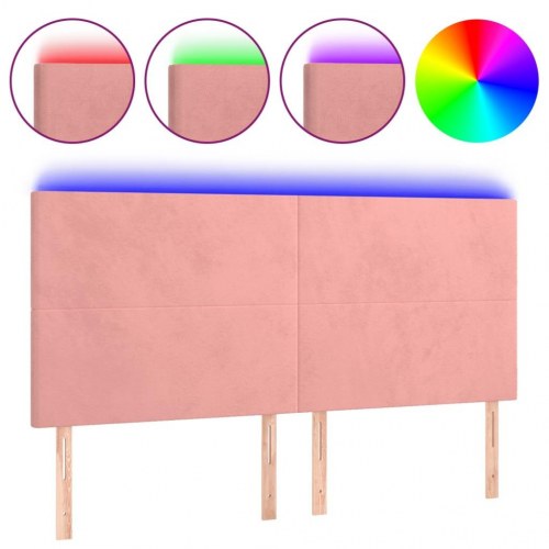 Sengegavl med LED-lys 200 x 5 x 118/128 cm fløjl - lyserød