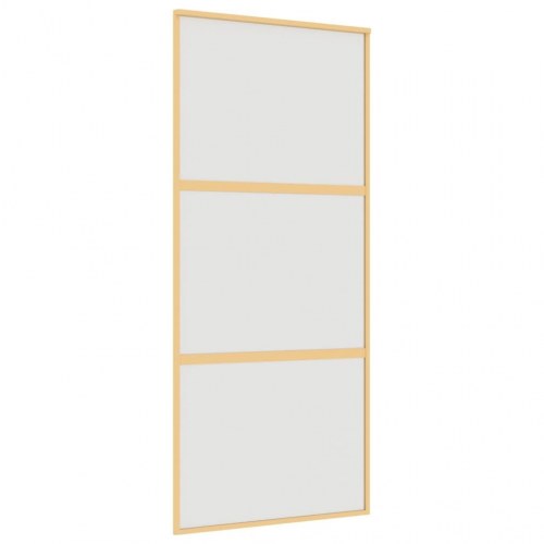 Skydedør 90×205 cm - matteret sikkerhedsglas og gylden aluminium