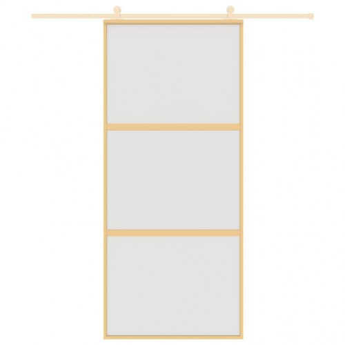 Skydedør 90×205 cm - matteret sikkerhedsglas og gylden aluminium