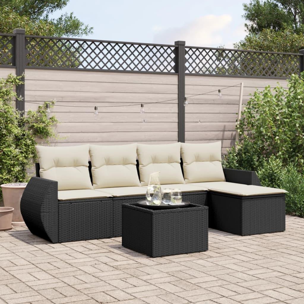 Sofasæt Til Haven 5 Dele Med Hynder Polyrattan Beige - Sort og cremefarvet / Med bord