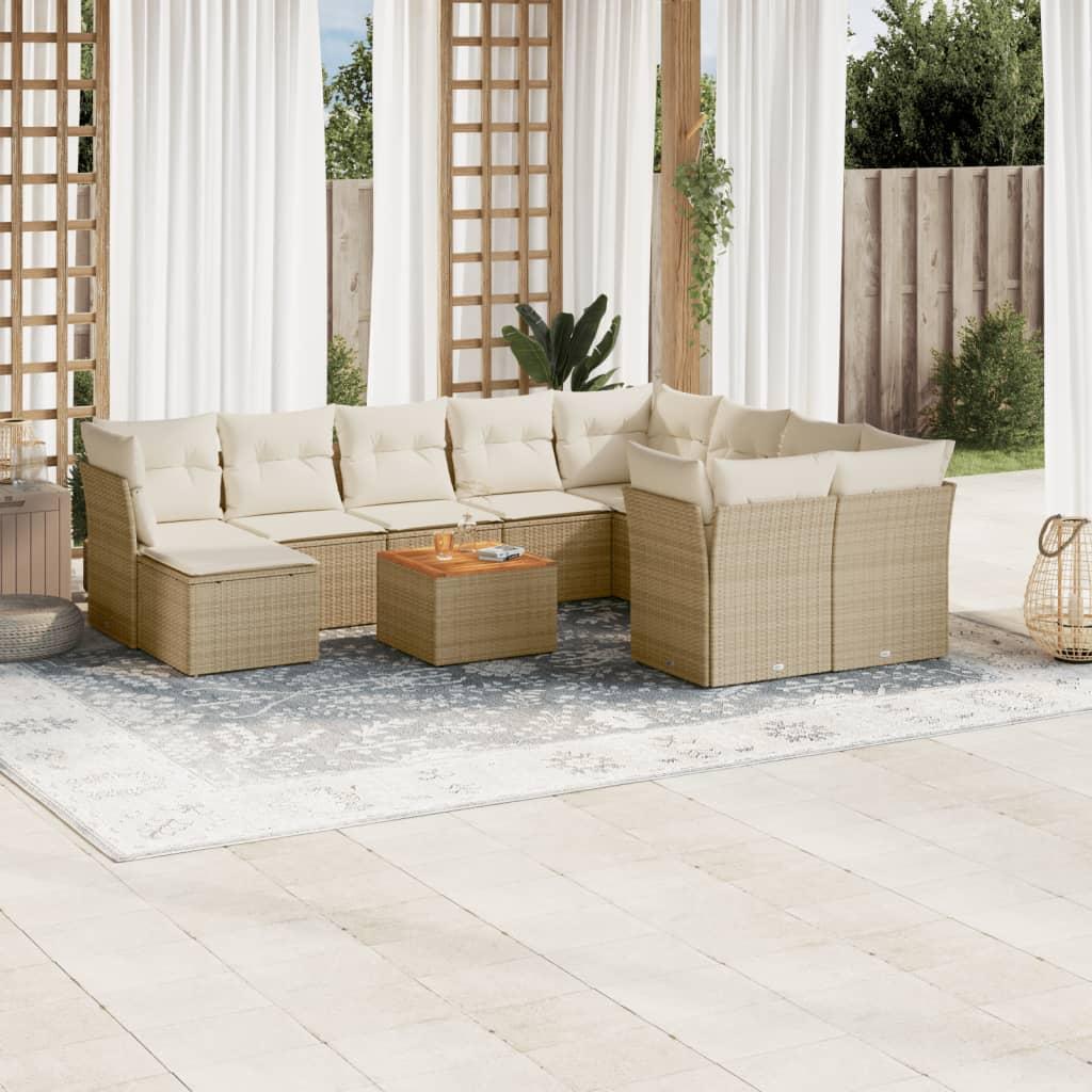 Sofasæt til haven 11 dele med hynder og opbevaring i polyrattan beige