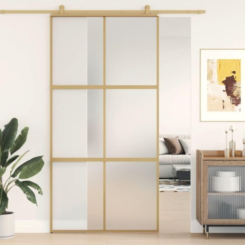 Skydedør 102,5×205 cm - matteret sikkerhedsglas, aluminium i gylden