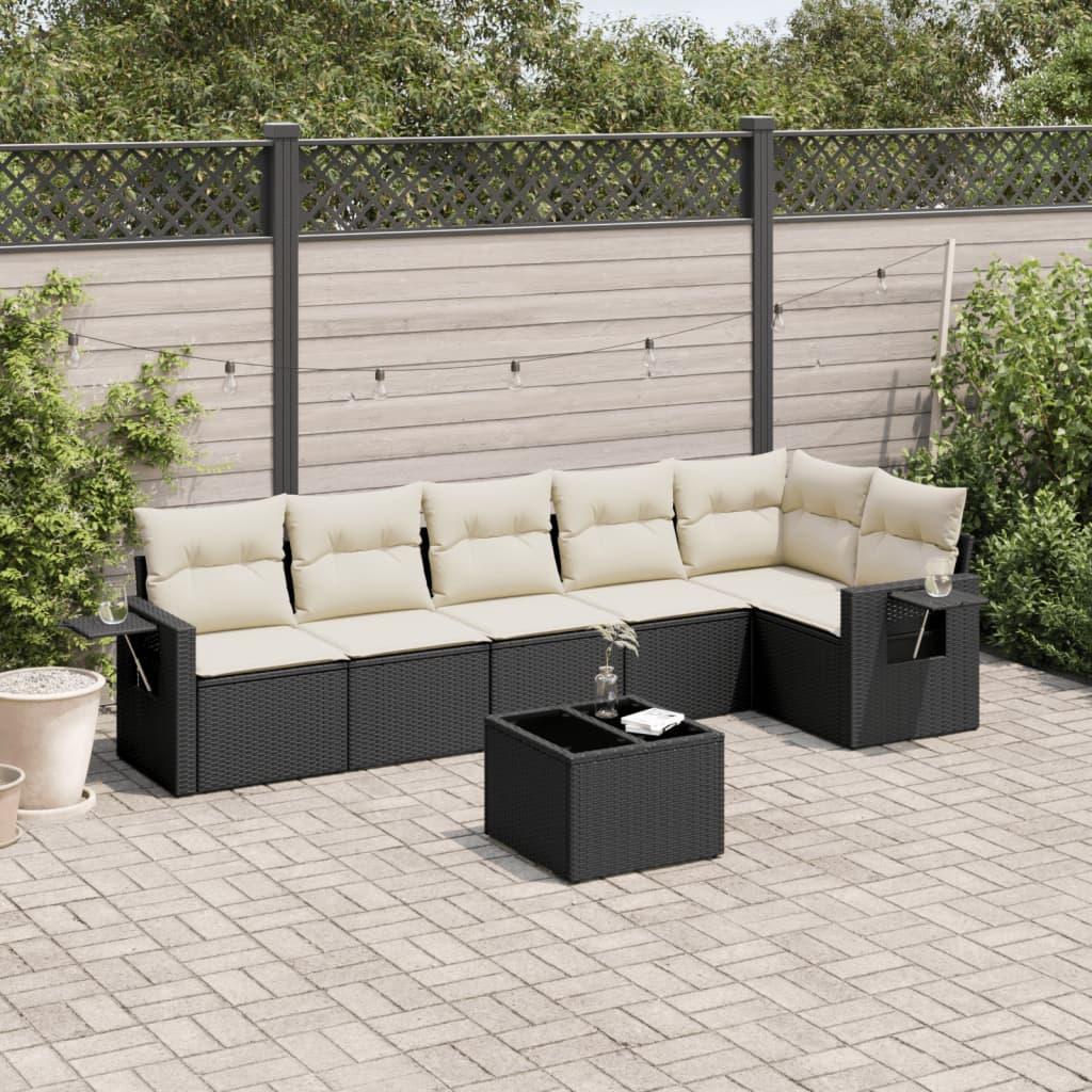 Sofasæt til haven - 7 dele med hynder i polyrattan, sort