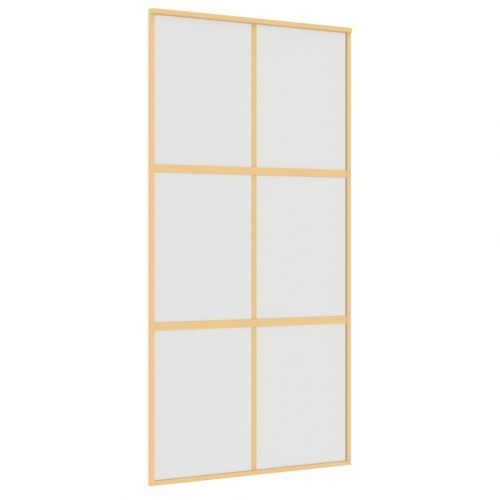 Skydedør 102,5×205 cm - matteret sikkerhedsglas, aluminium i gylden