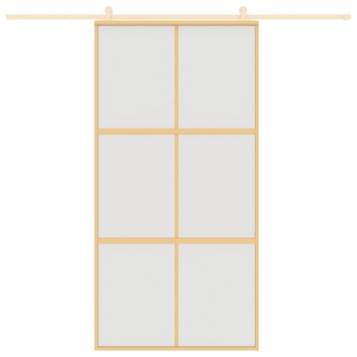 Skydedør 102,5×205 cm - matteret sikkerhedsglas, aluminium i gylden