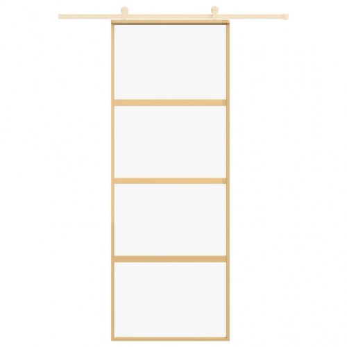 Skydedør 76×205 cm - klart sikkerhedsglas og aluminium, guldfarvet