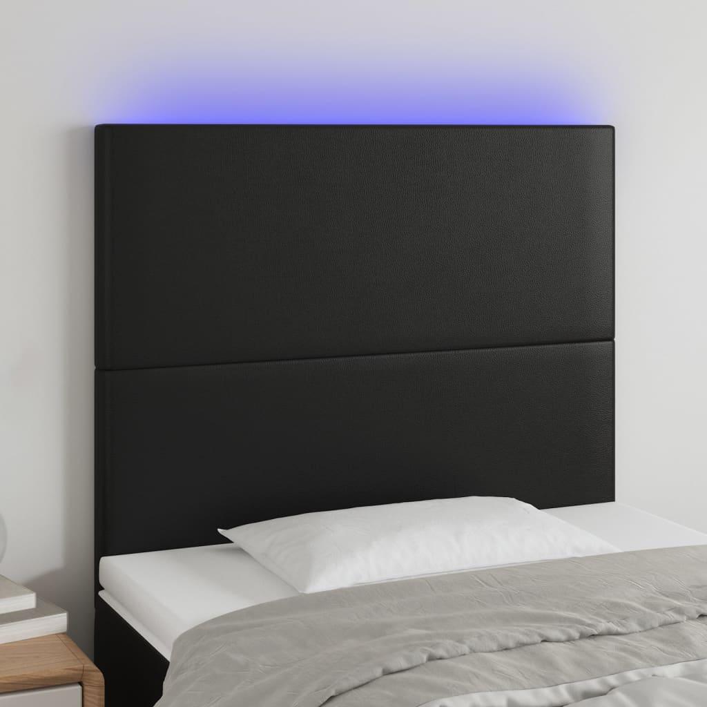 Sengegavl Med Led-Lys Kunstlæder - Sort / 90 x 5 x 118/128 cm