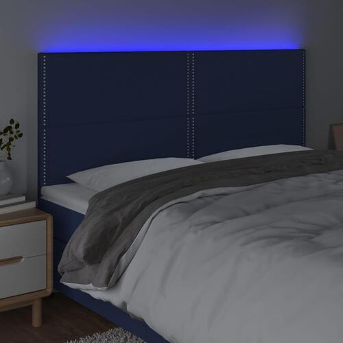 Sengegavl med LED-lys 180x5x118/128 cm stof blå