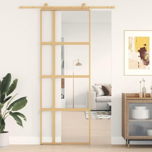 Skydedør 76×205 cm - klart sikkerhedsglas og aluminium, guldfarvet