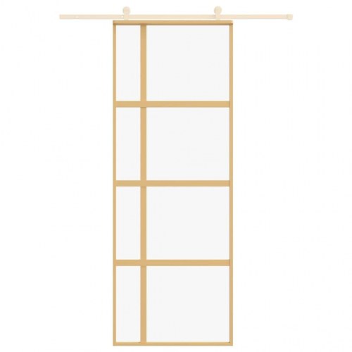 Skydedør 76×205 cm - klart sikkerhedsglas og aluminium, guldfarvet