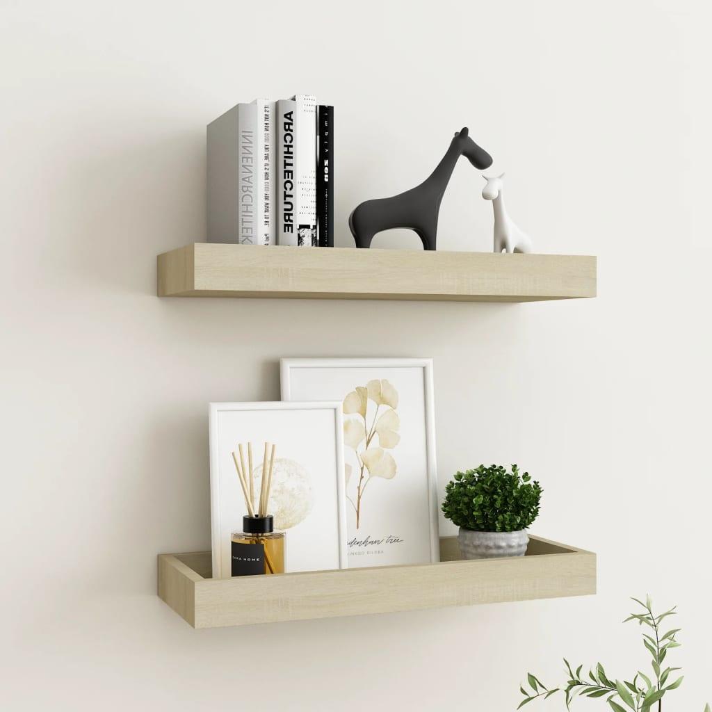 Væghylder med kanter 2 stk. 40x15x4 cm MDF egetræ
