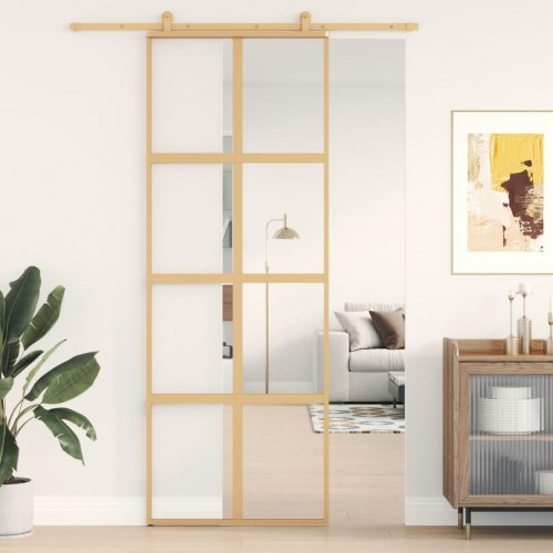Skydedør 76×205 cm - klart sikkerhedsglas og aluminium, guldfarvet