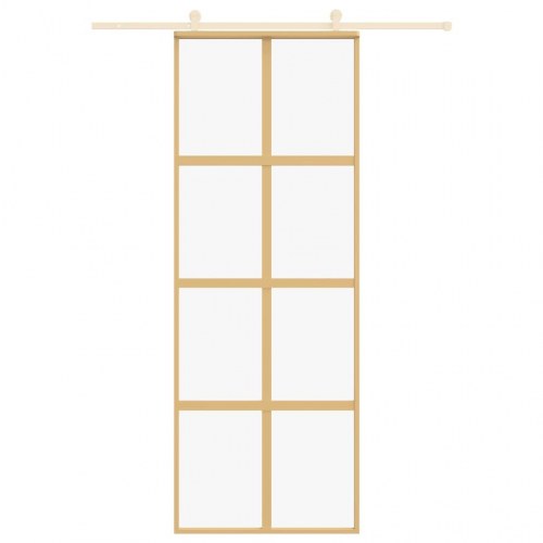 Skydedør 76×205 cm - klart sikkerhedsglas og aluminium, guldfarvet