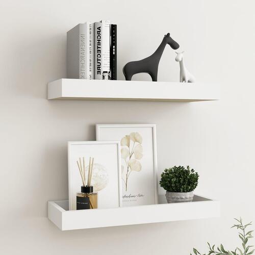 Væghylder med kanter 2 stk. 40x15x4 cm MDF egetræ og hvid