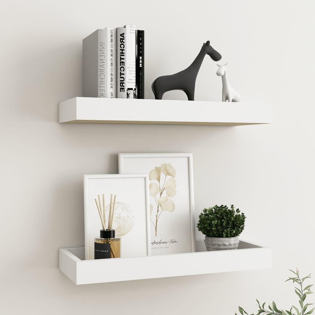 Væghylder med kanter 2 stk. 40x15x4 cm MDF egetræ og hvid