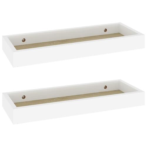 Væghylder med kanter 2 stk. 40x15x4 cm MDF egetræ og hvid