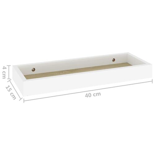 Væghylder med kanter 2 stk. 40x15x4 cm MDF egetræ og hvid