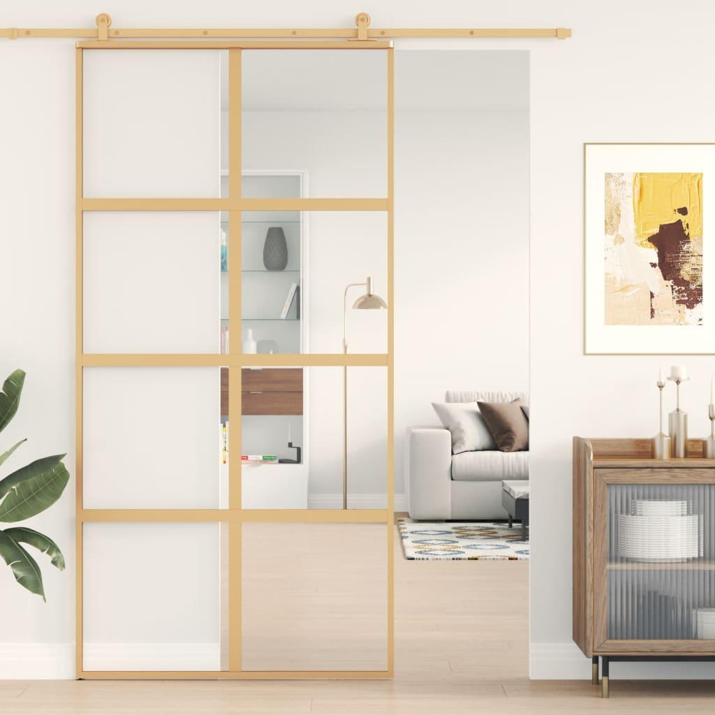 Skydedør 102 5x205 Cm Klart Sikkerhedsglas Og Aluminium Gylden