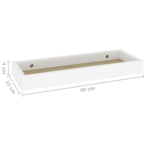 Væghylder med kanter 4 stk. 40x15x4 cm MDF egetræ og hvid