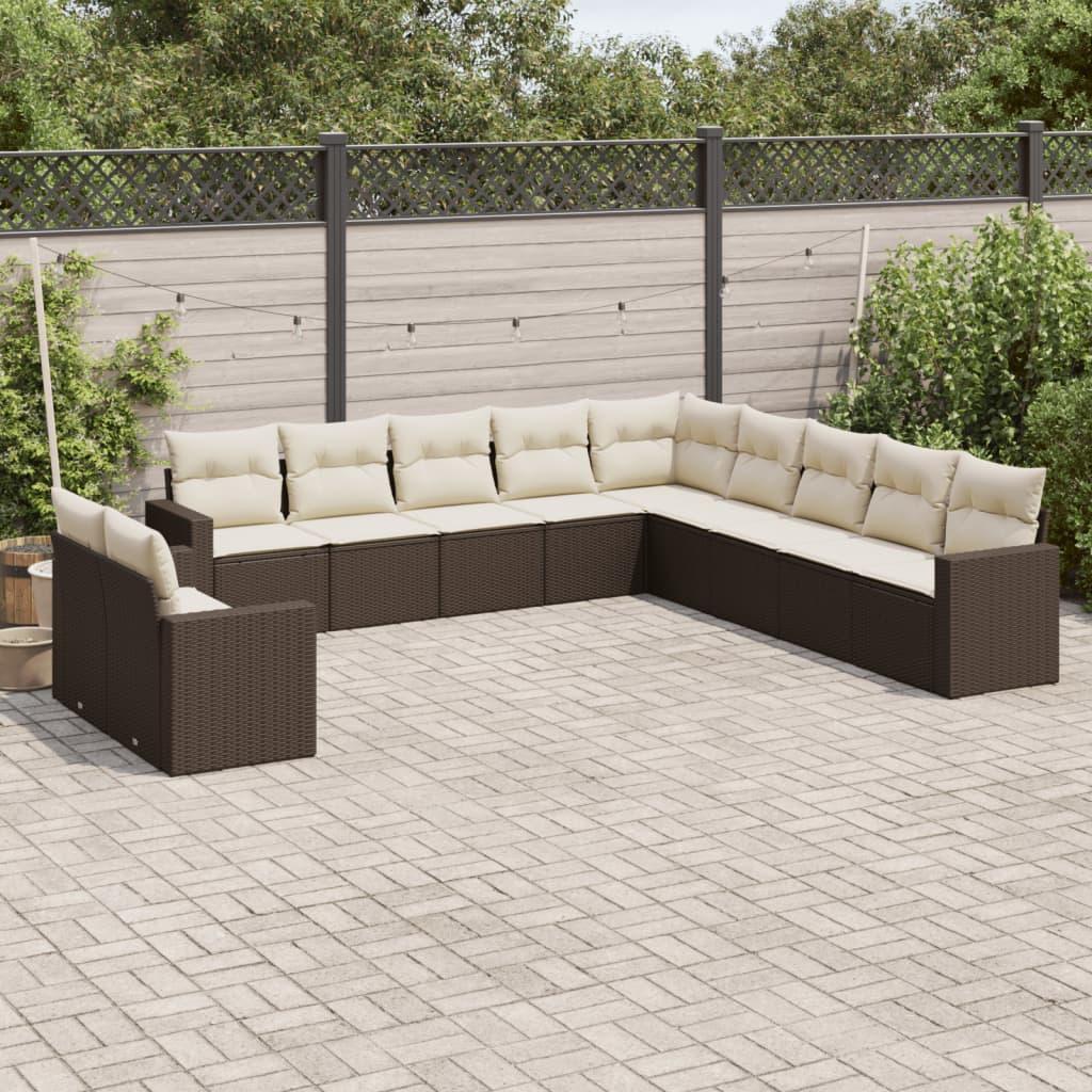 Sofasæt Til Haven 12 Dele Med Hynder Polyrattan Beige - Brun og cremefarvet / Uden bord