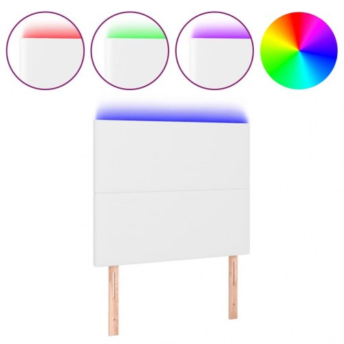 Sengegavl med LED-lys 100x5x118/128 cm kunstlæder hvid