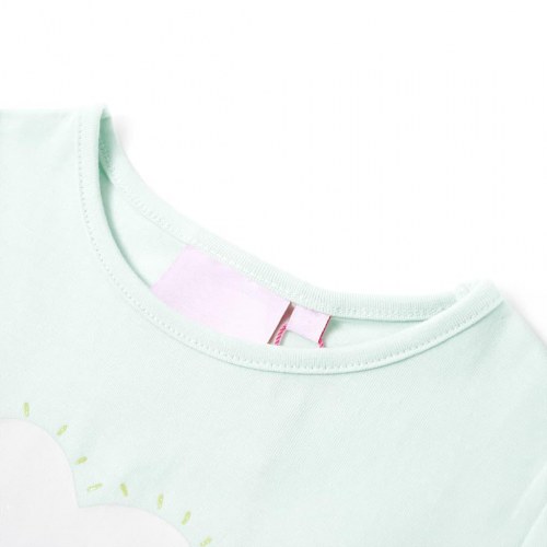 T-shirt til børn str. 116 - lys mintgrøn med regnbue og palmer