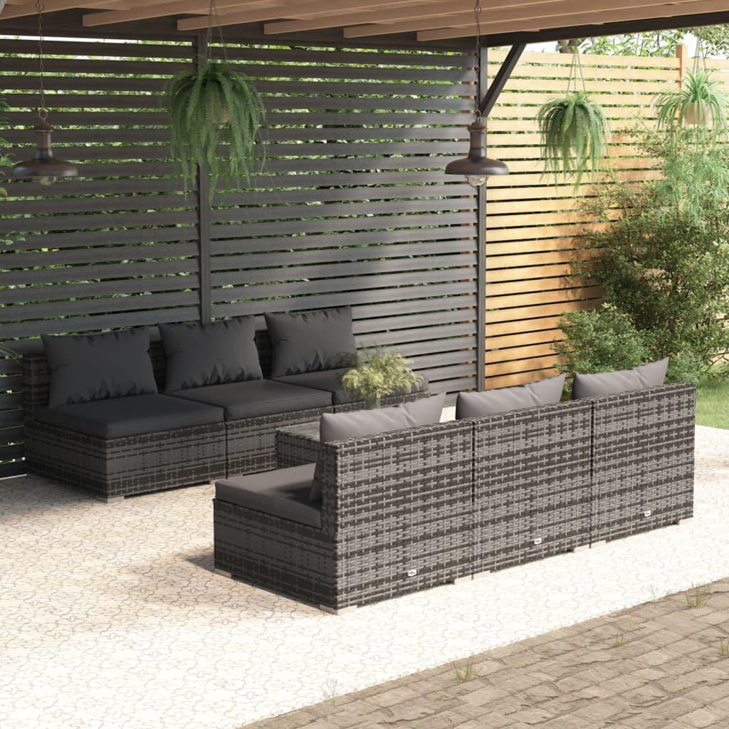 Loungesæt til haven 7 dele med hynder i polyrattan grå