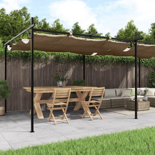 Pergola med sammenrulleligt tag 589×292×230 cm - gråbrun