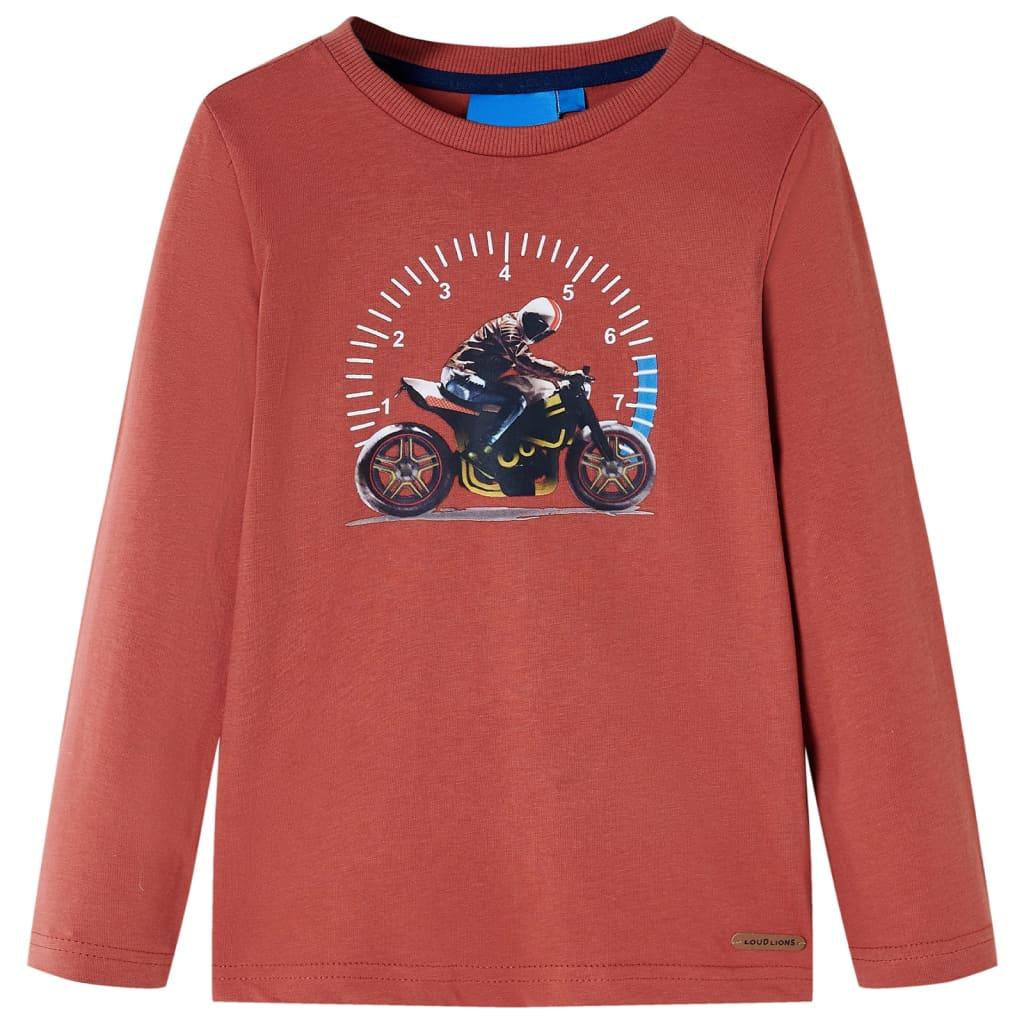 Langærmet T-shirt til børn str. 128 henna